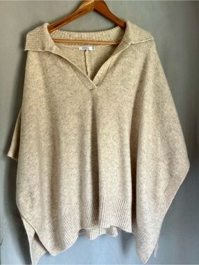 MERSEA OS Oatmeal Mohair Wool Angora Knit Poncho Sweater Oversized Collared Soft
